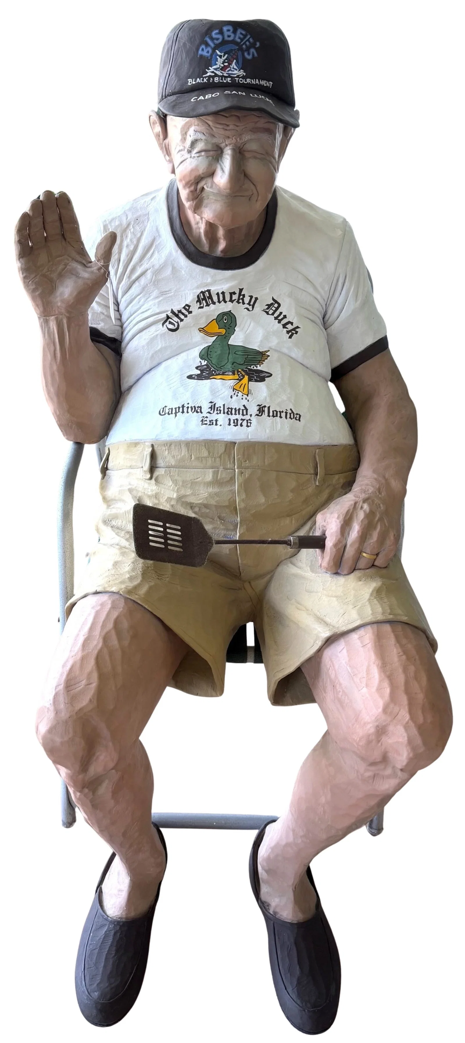 Jack Dowd (Born 1938) American, Life Size Hydrocal Sculpture of an Old Man in Lawn Chair