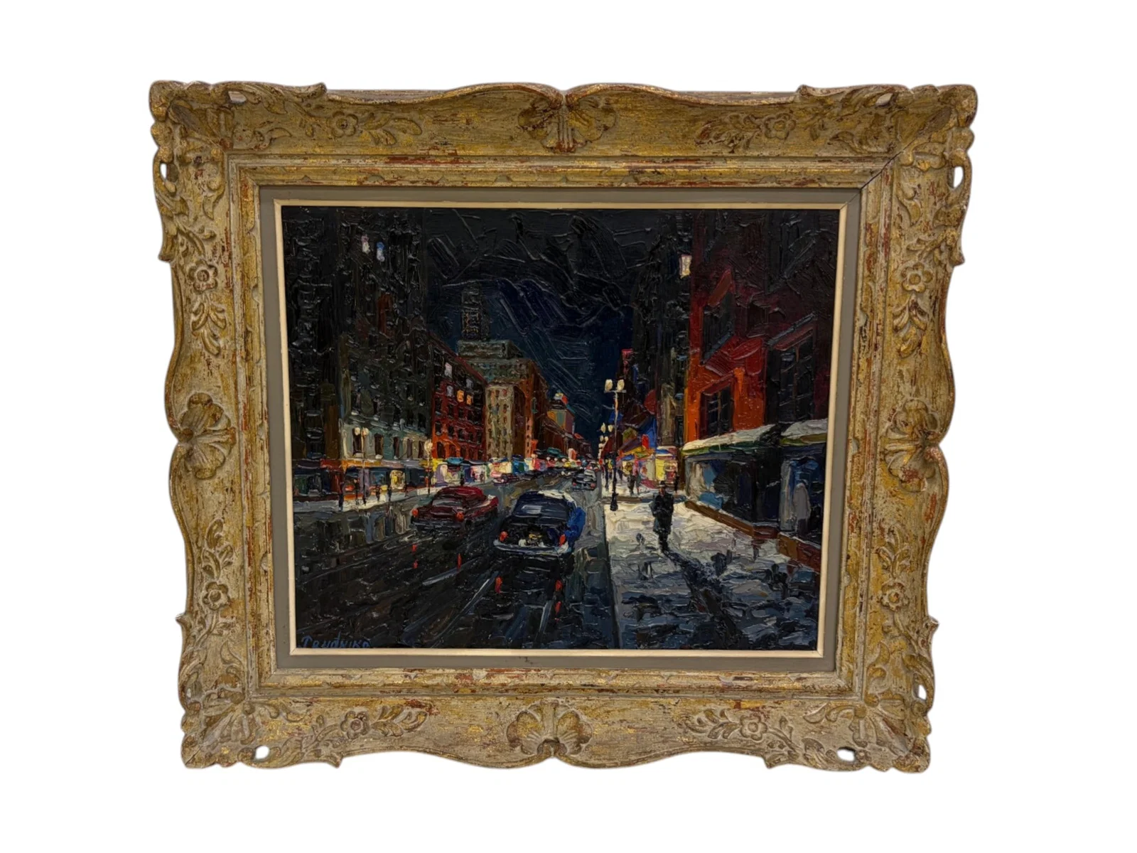 Jack Prudnikov Oil on Canvas Street Scene at Night