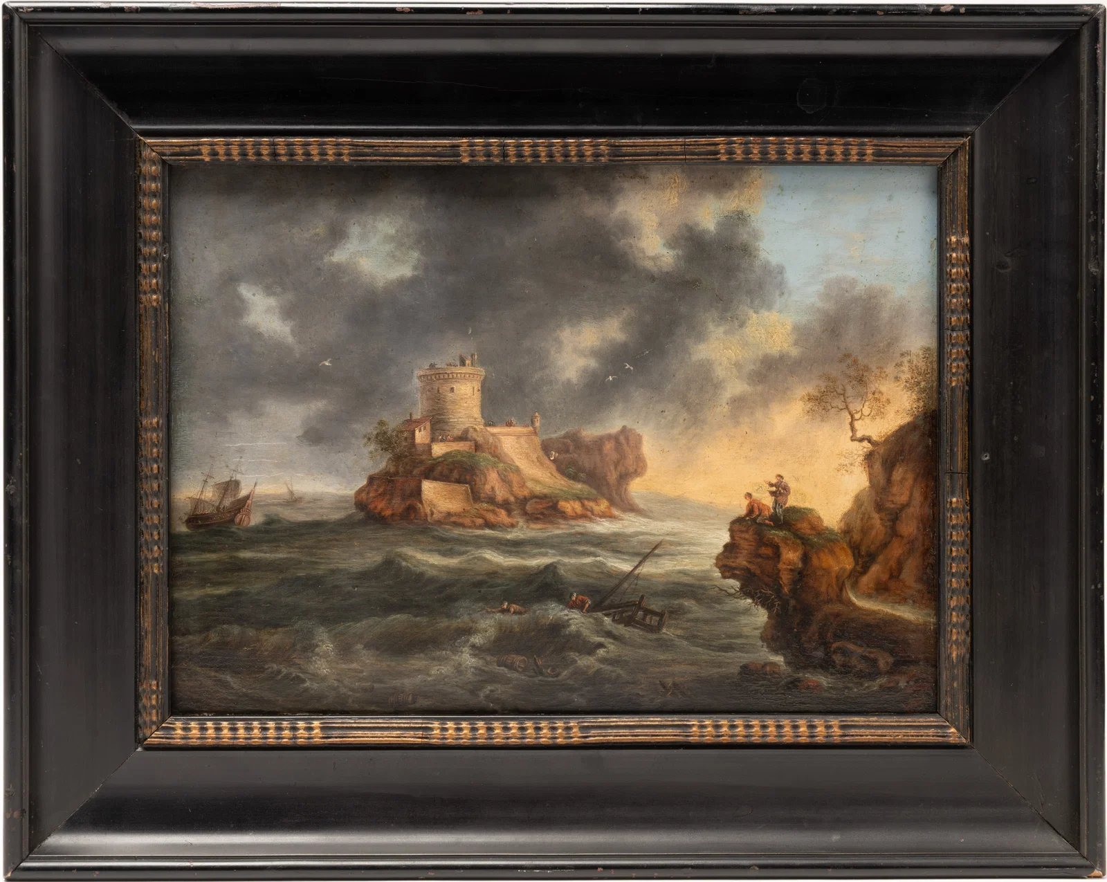 Jacob Isaacksz van Ruisdael ( Dutch 1628 -1682) " The Mysterious Sea Castle " Oil on Board Signed