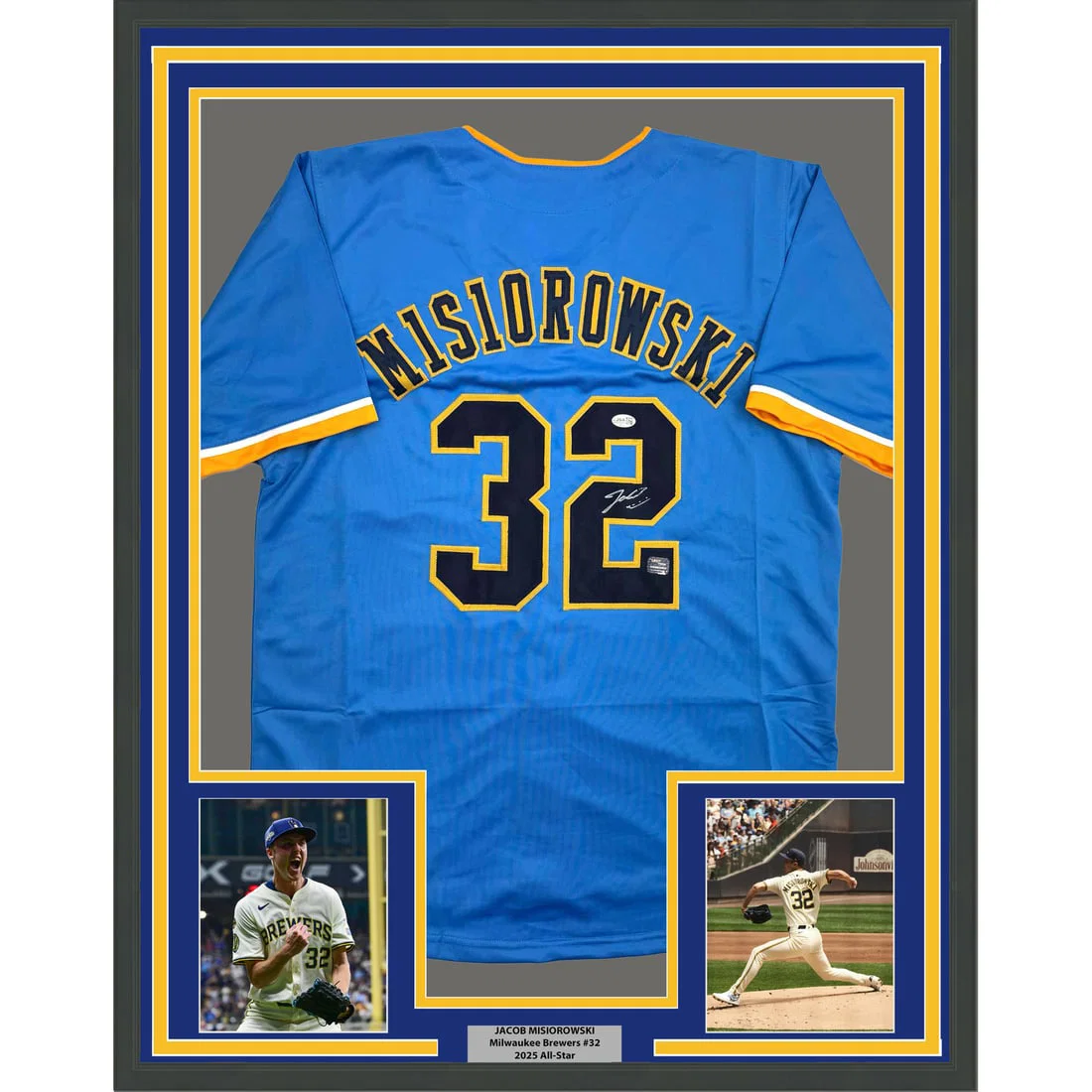 Jacob Misiorowski Signed Milwaukee Jersey in 35x39 Framed Display with COA