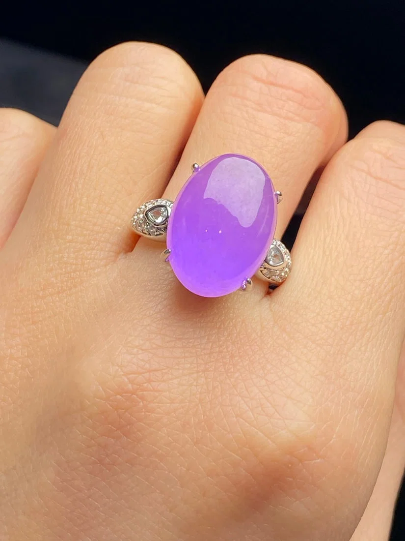 Jadeite Icy Violet Inlaid Ring