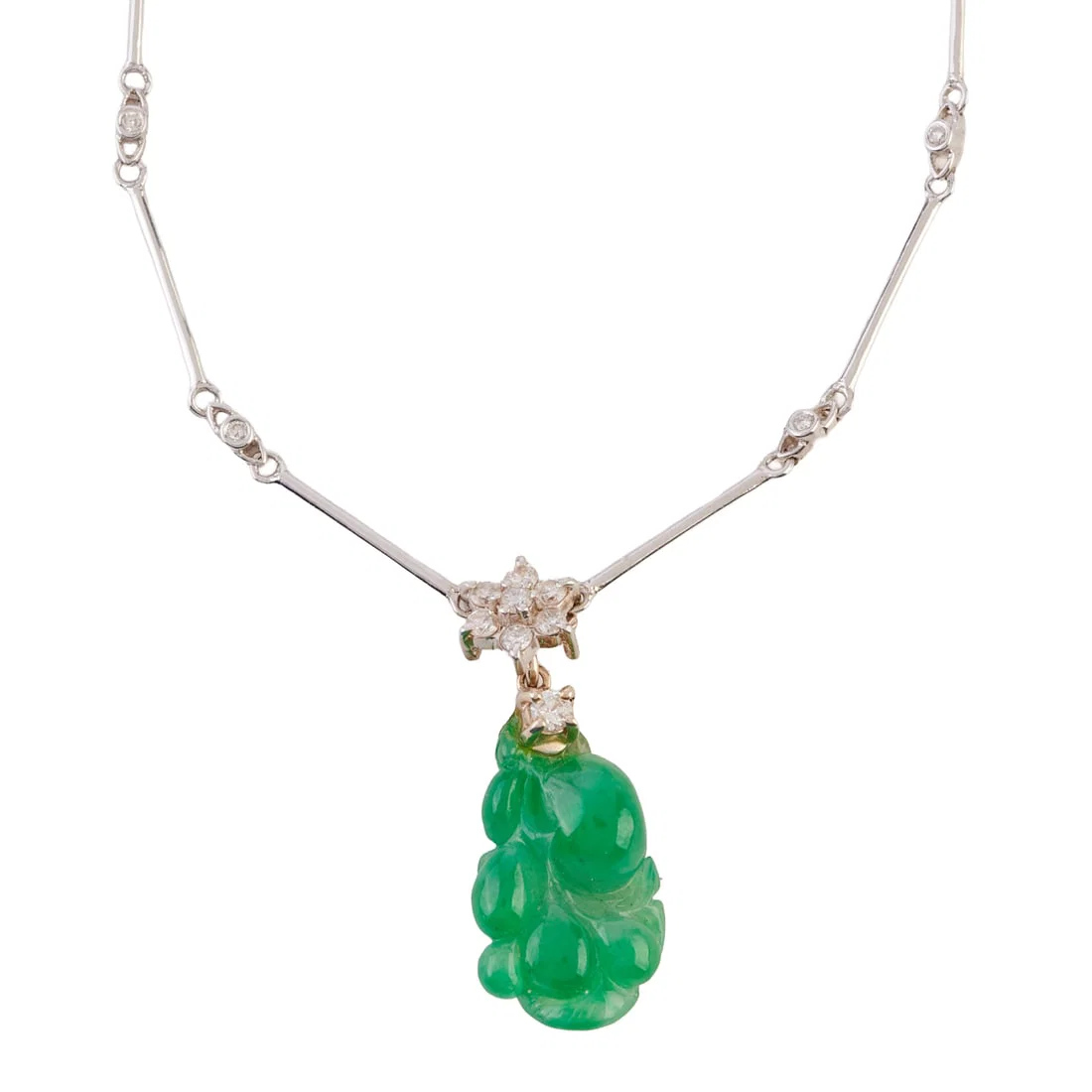 Jadeite Jade, Diamond, 18k White Gold Necklace