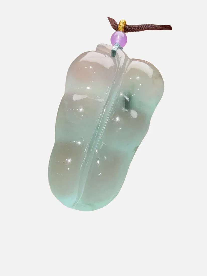 Jadeite of icy type with floating blue flowers: "Great Success"