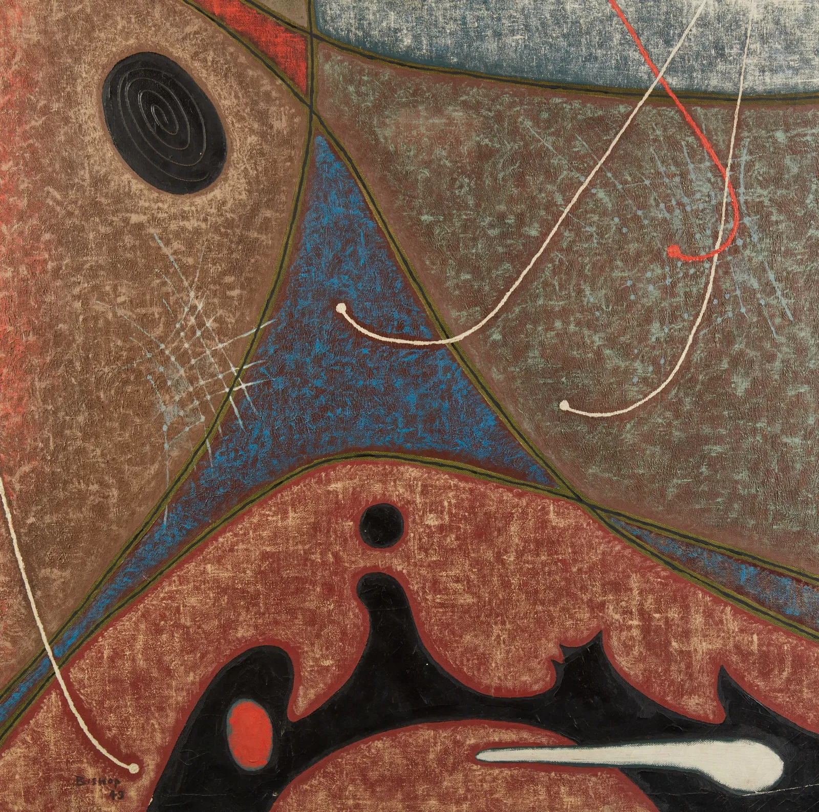 James Bishop (American, 1927-2021), Abstract composition, 1949, oil on canvas, 39 x 39in (99 x 99cm)