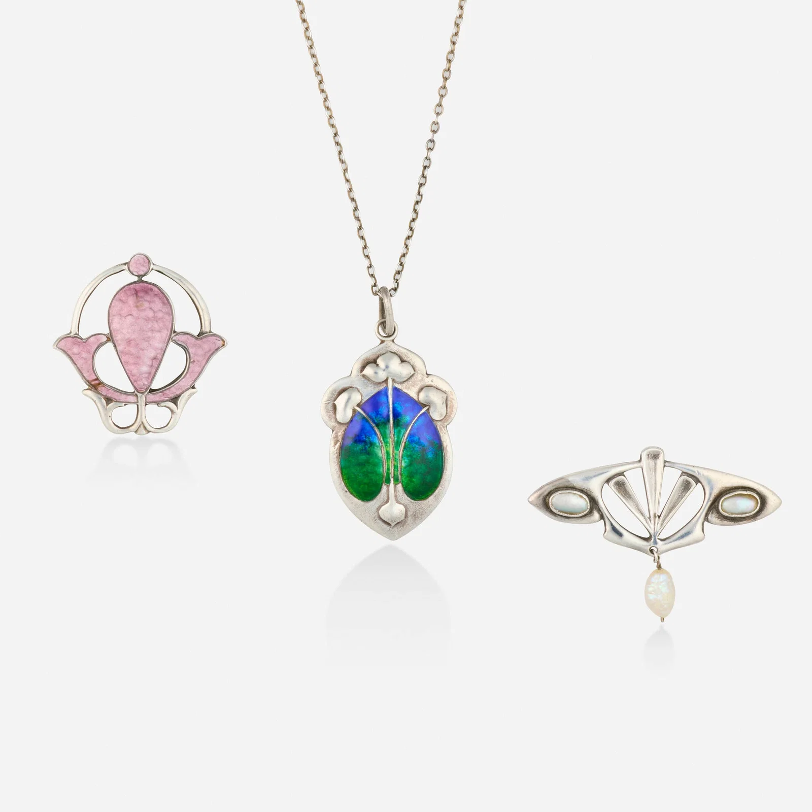 James Fenton, Art Nouveau necklace and brooch, together with a J.B. Bennett & Co. brooch