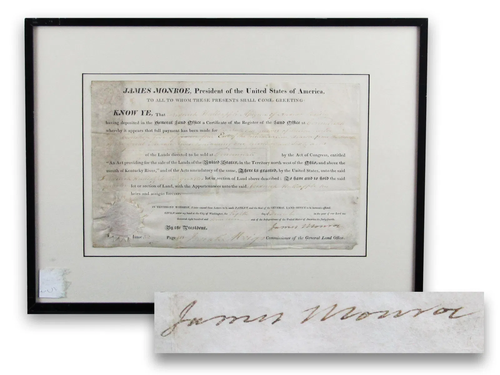 James Monroe DS For Land in Ohio