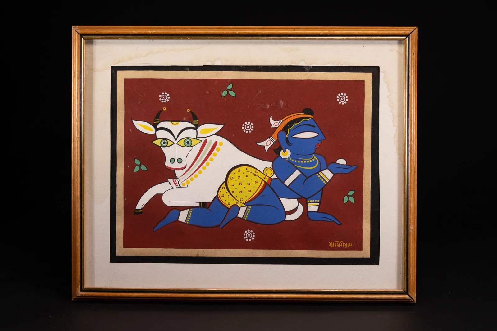 JAMINI ROY (INDIAN, 1887-1972) 'BALA KRISHNA AND COW' (SIGNED).