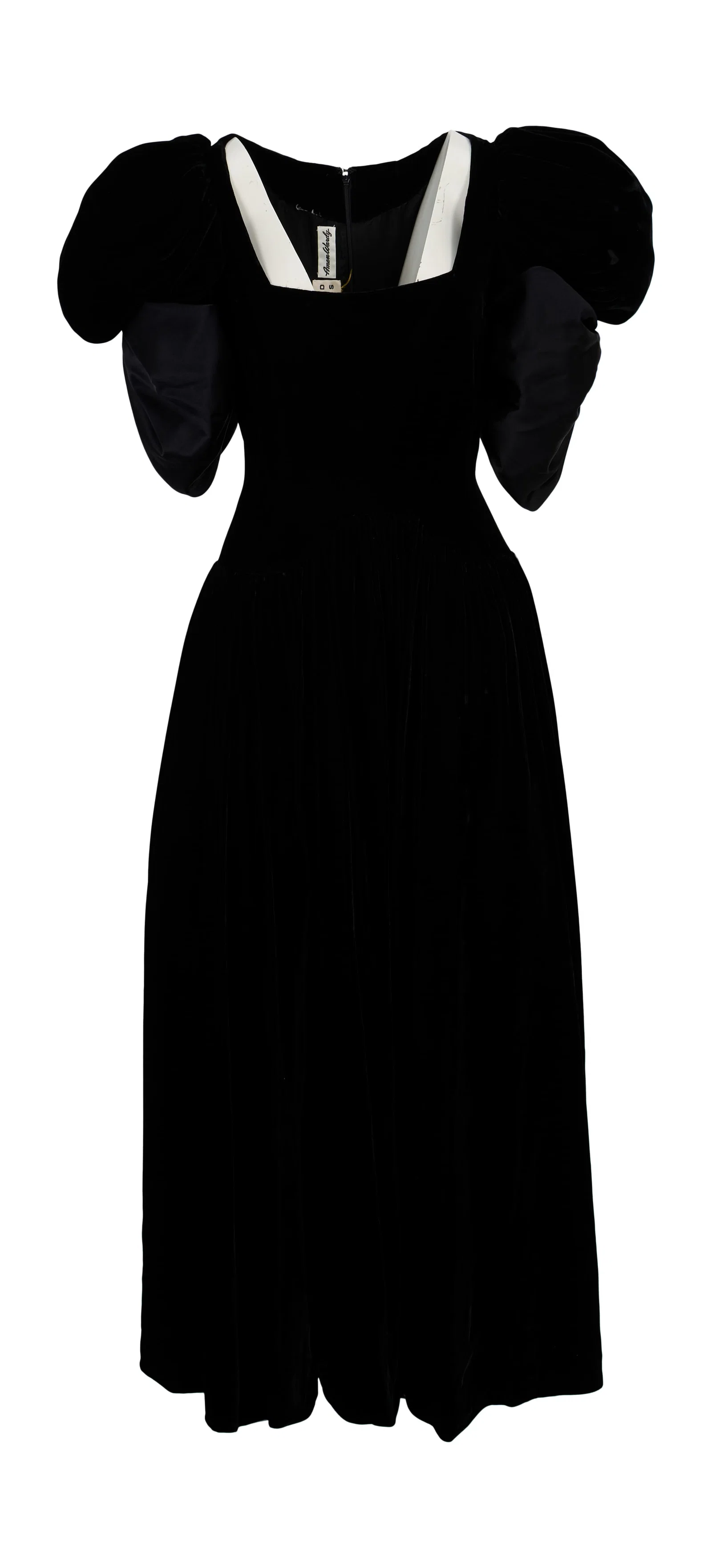 Jane Morgan | Donald Brooks Black Velvet Floor-Length Gown with Puff Sleeves