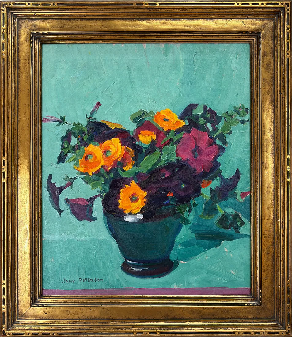 Jane Peterson (1876-1965) Flowers in a Blue-Green Vase
