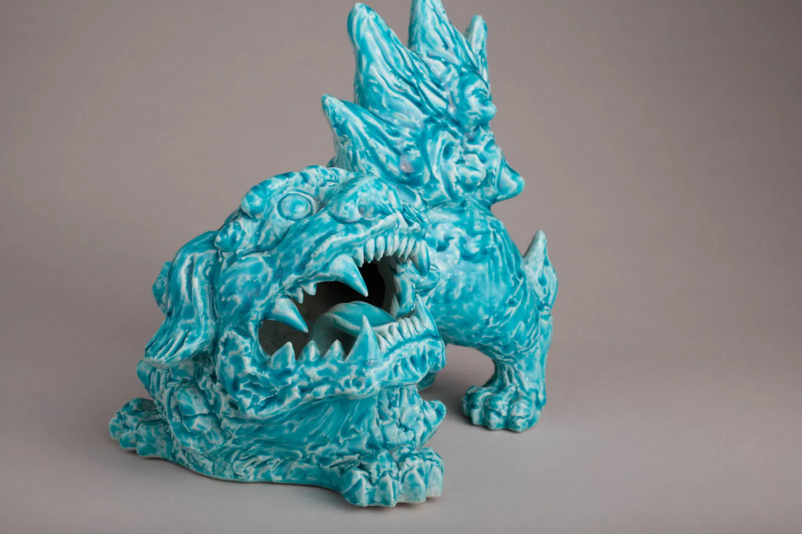 Japanese Awaji Pottery (Awaji-yaki) Turquoise Glazed Foo Dog / Beast