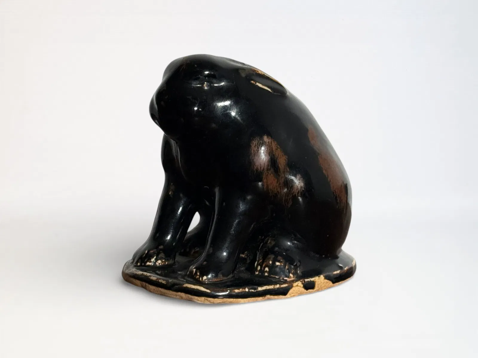 Japanese Black Borwn Glazed Pottery Rabbit