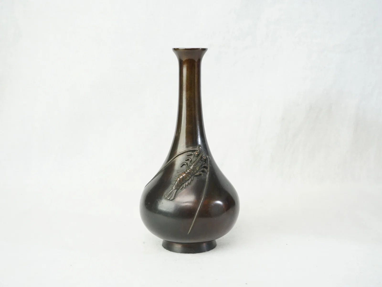 Japanese Bronze Vase with Lobster Motif,Meiji Period