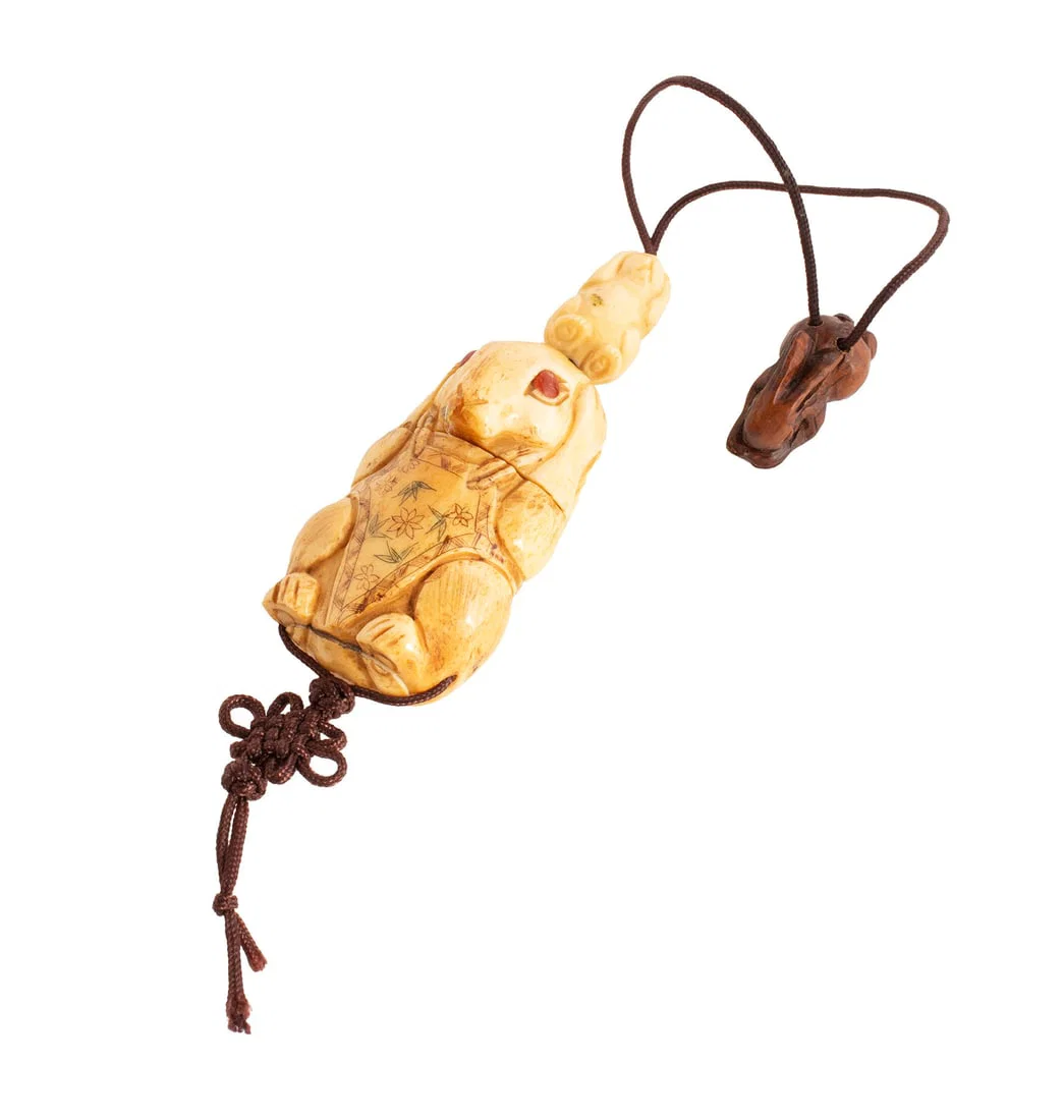 JAPANESE CARVED RABBIT-FORM INRO