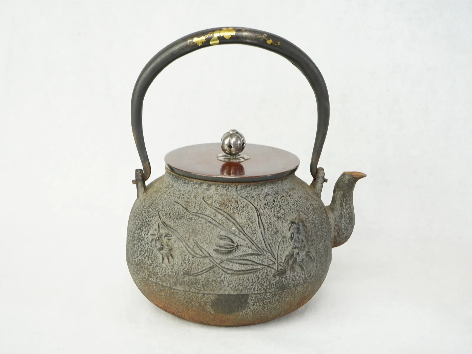 Japanese Cast Iron Tetsubin Teapot with Gold and Silver Inlay,Meiji Period
