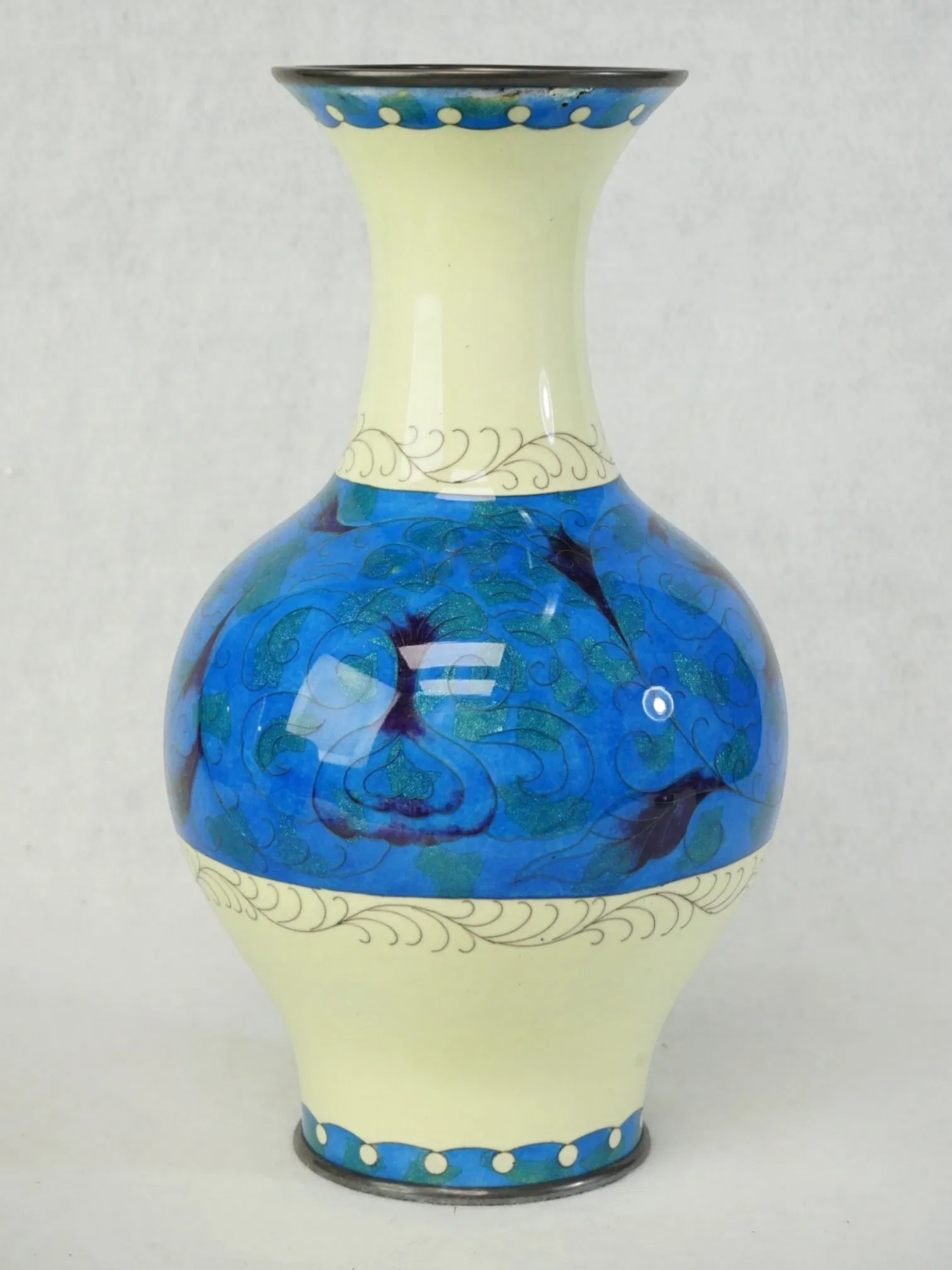 Japanese Cloisonne Vase with Sliver Rim
