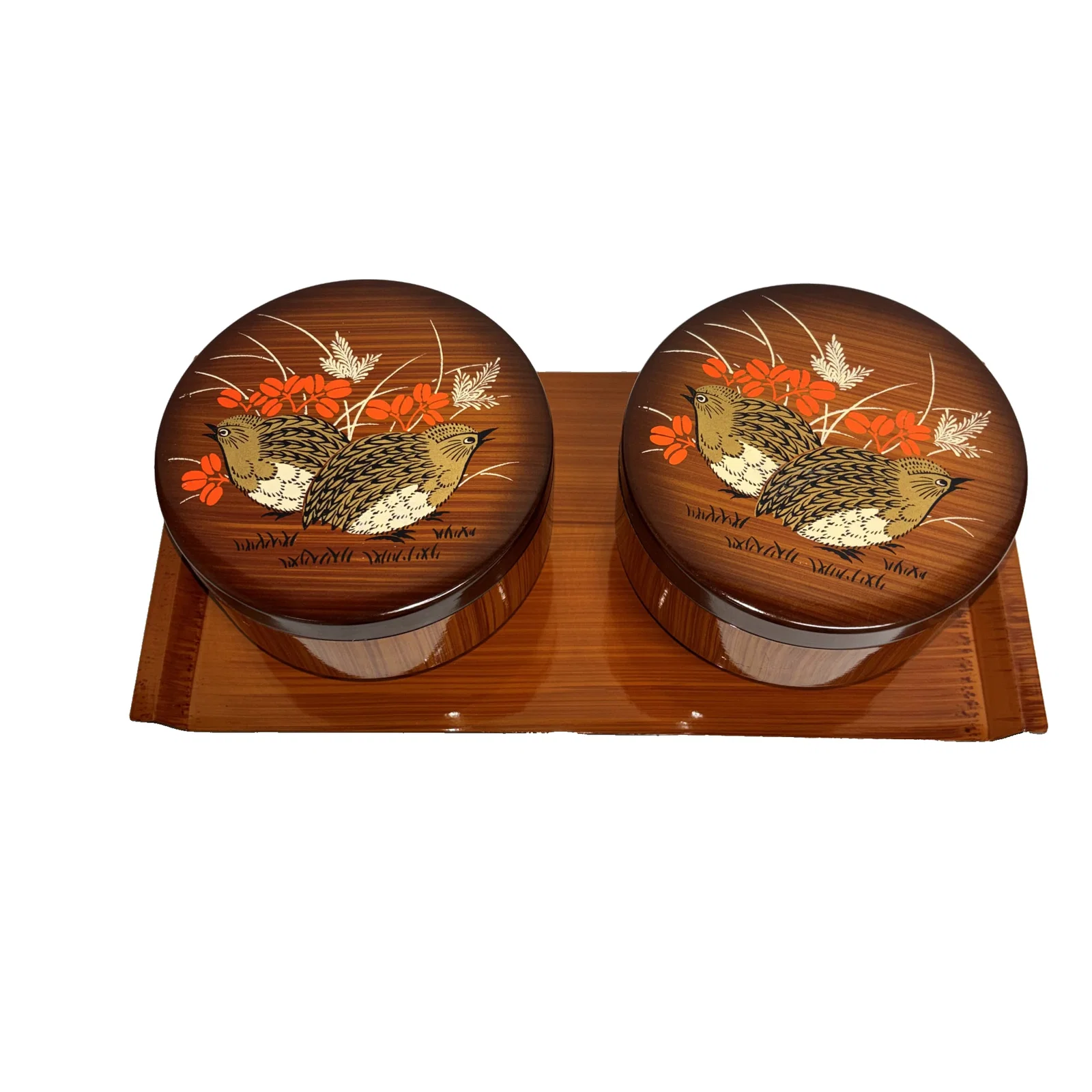 Japanese Lacquerware Soup Bowls with Matching Trays (Set of 2) – Handcrafted Wooden Bowls