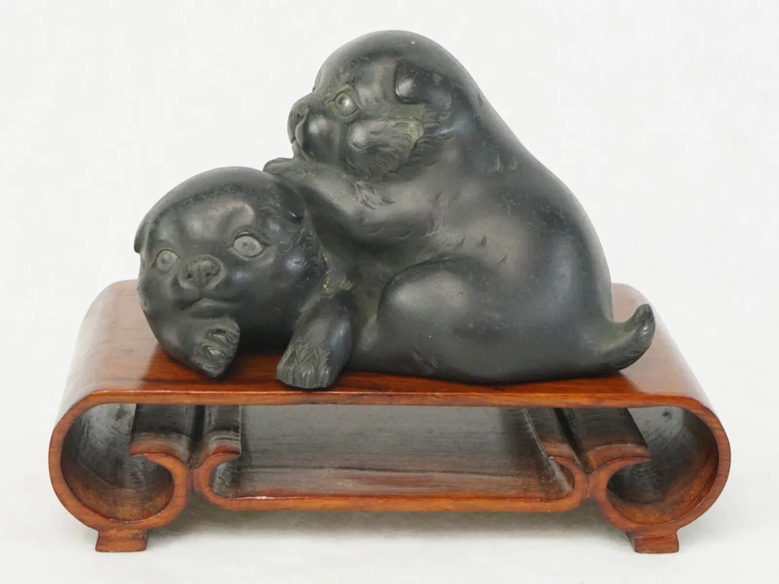 Japanese Meiji Bronze Puppy Signed