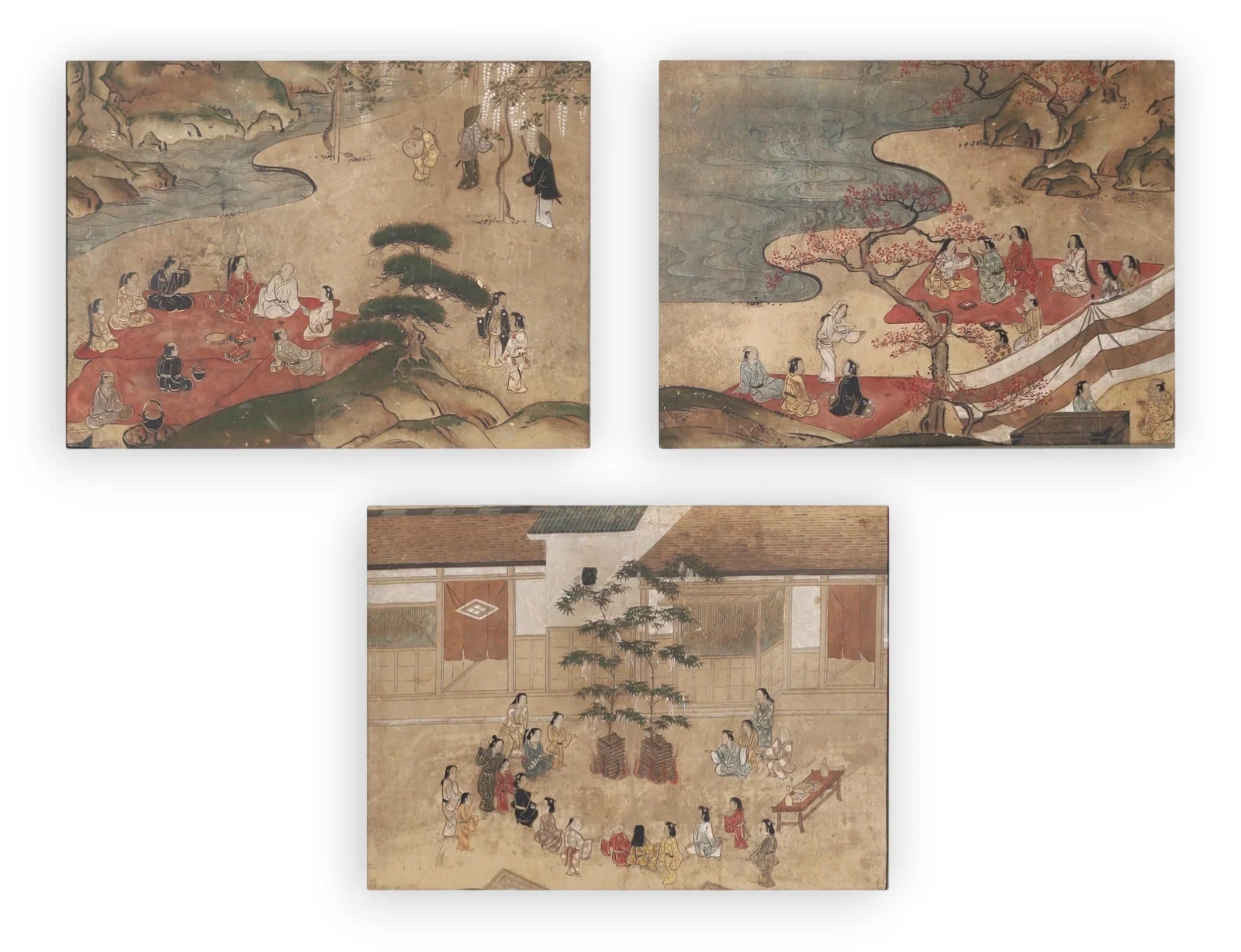 Japanese School , Gatherings in courtyards and landscapes (3), mixed media