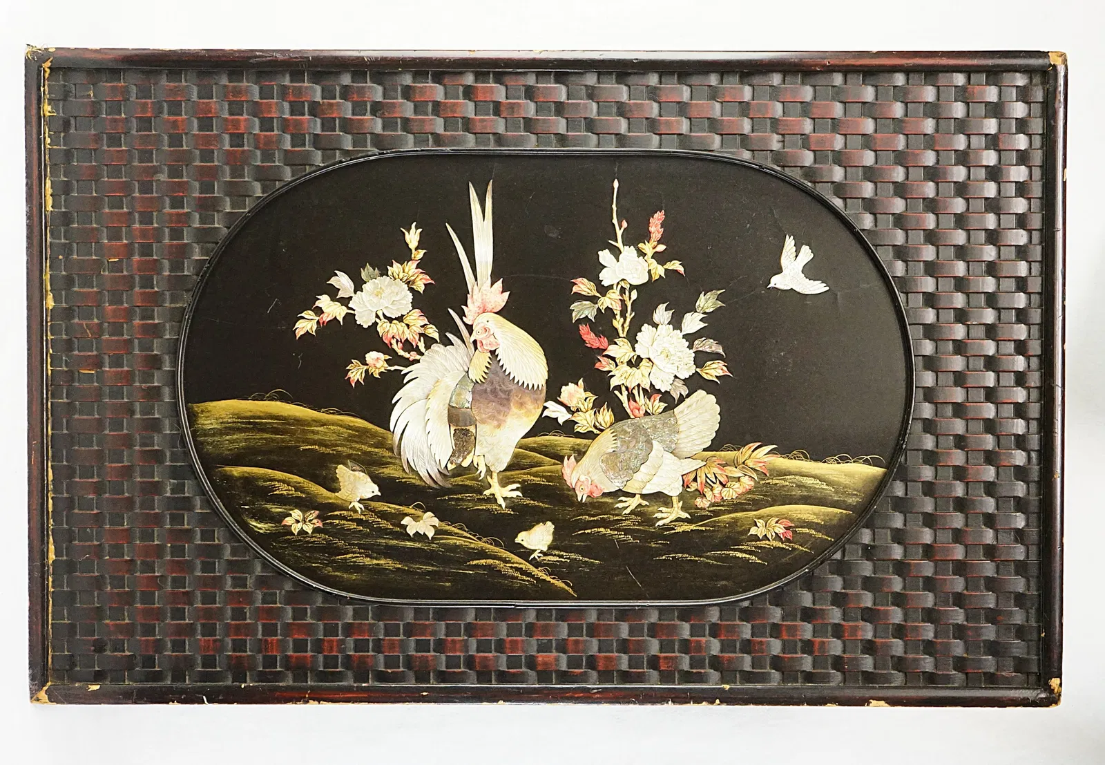 Japanese Shibayama Plaque with Rooster Scene