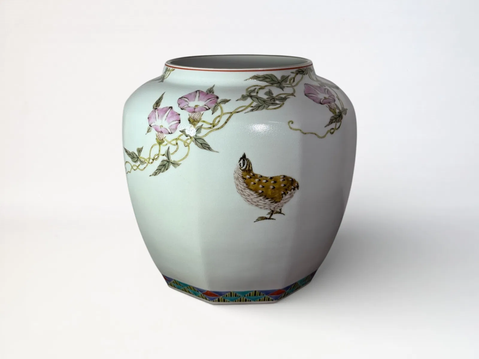 Japanese Studio Porcelain Vase with Quail Scene