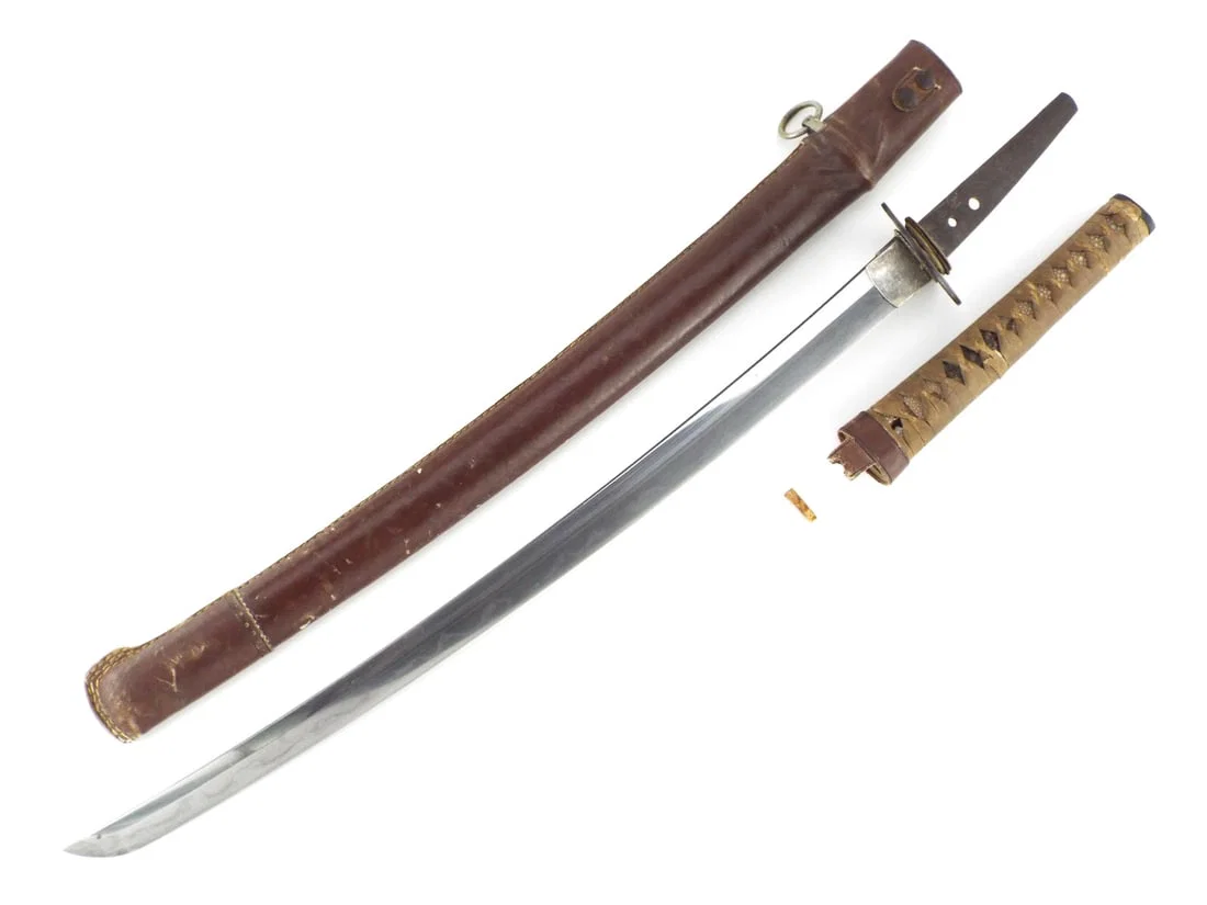 Japanese WWII Pilot Wakizashi with Samurai EDO Blade Gunto Leather Covered