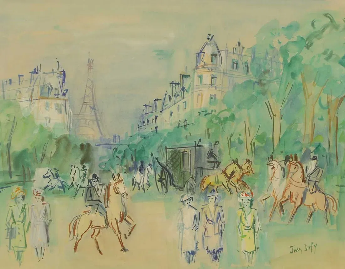 ▲ Jean Dufy (French, 1888-1964) Parisian street with a view of the Eiffel Tower