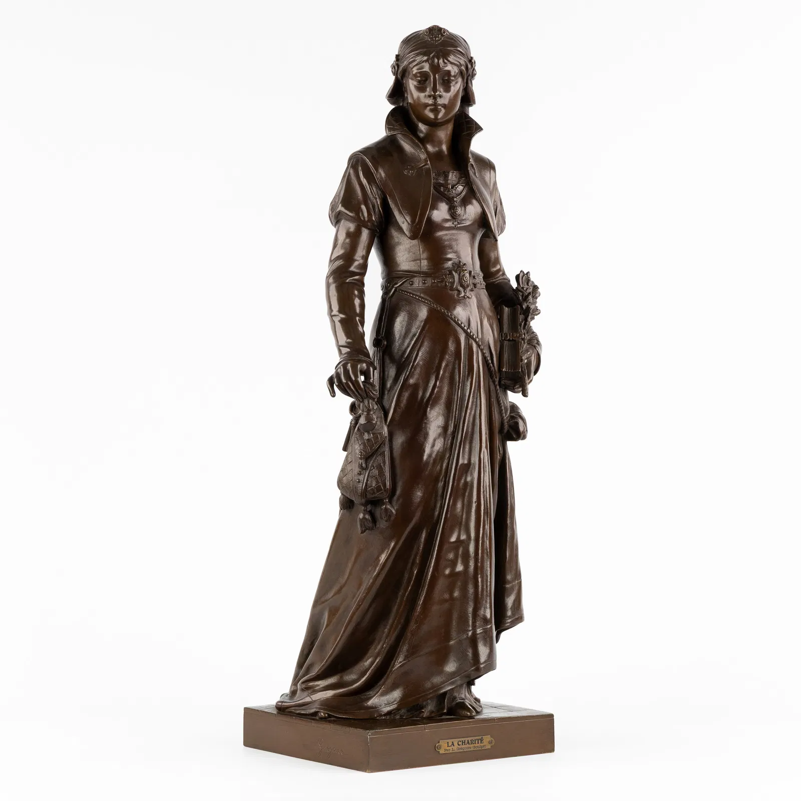 Jean-Louis Grégoire (1840-1890) 'La Charité', patinated bronze.