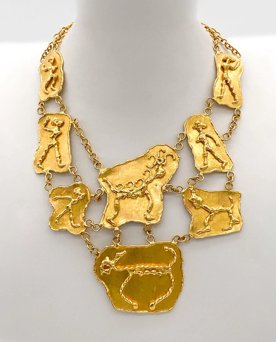 Jean Mahie 22k Charming Monsters Plaque Necklace