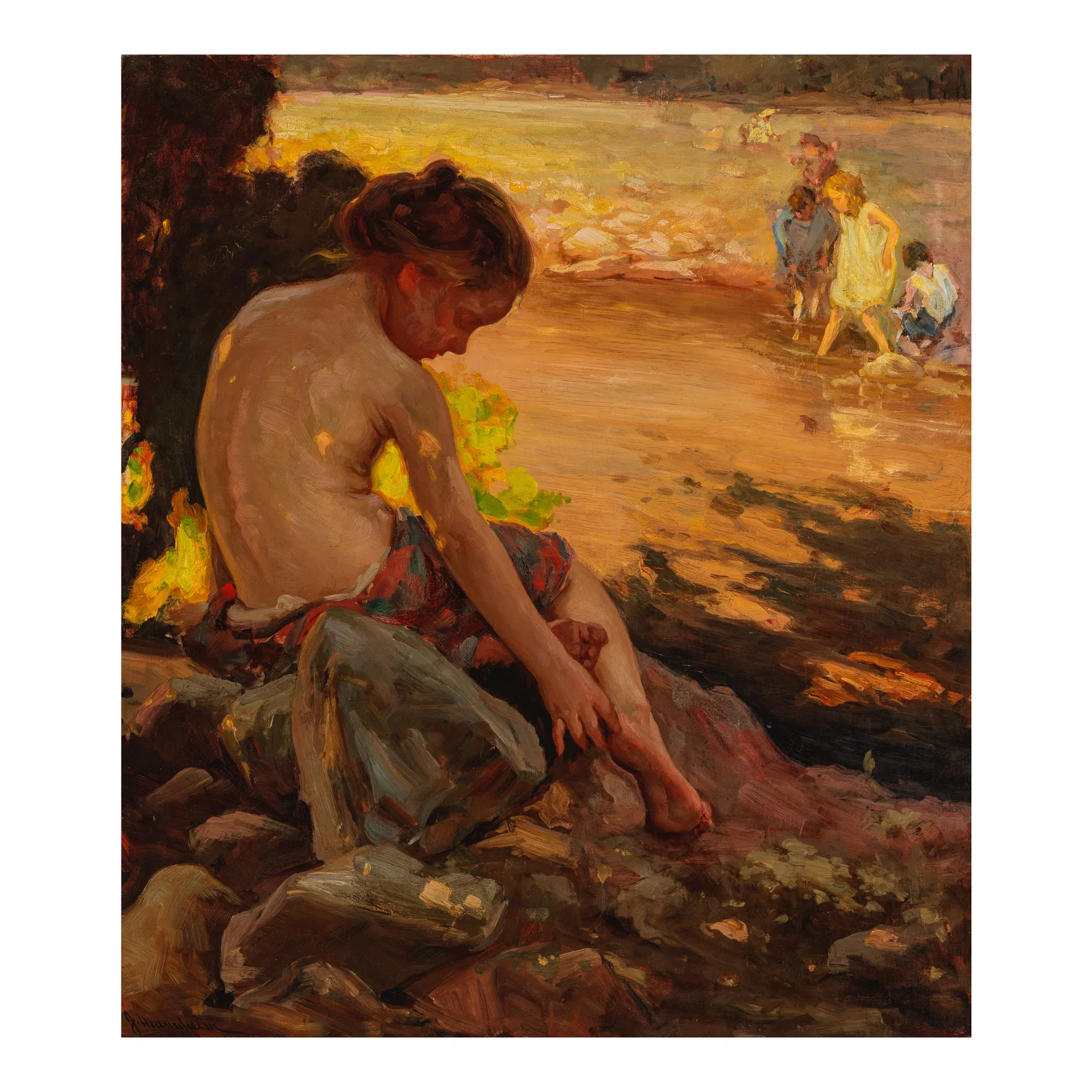 JEAN MANNHEIM (1861-1945) The Water Nymph (Children Bathing) 39 x 34 in. (Painted in 1911.)