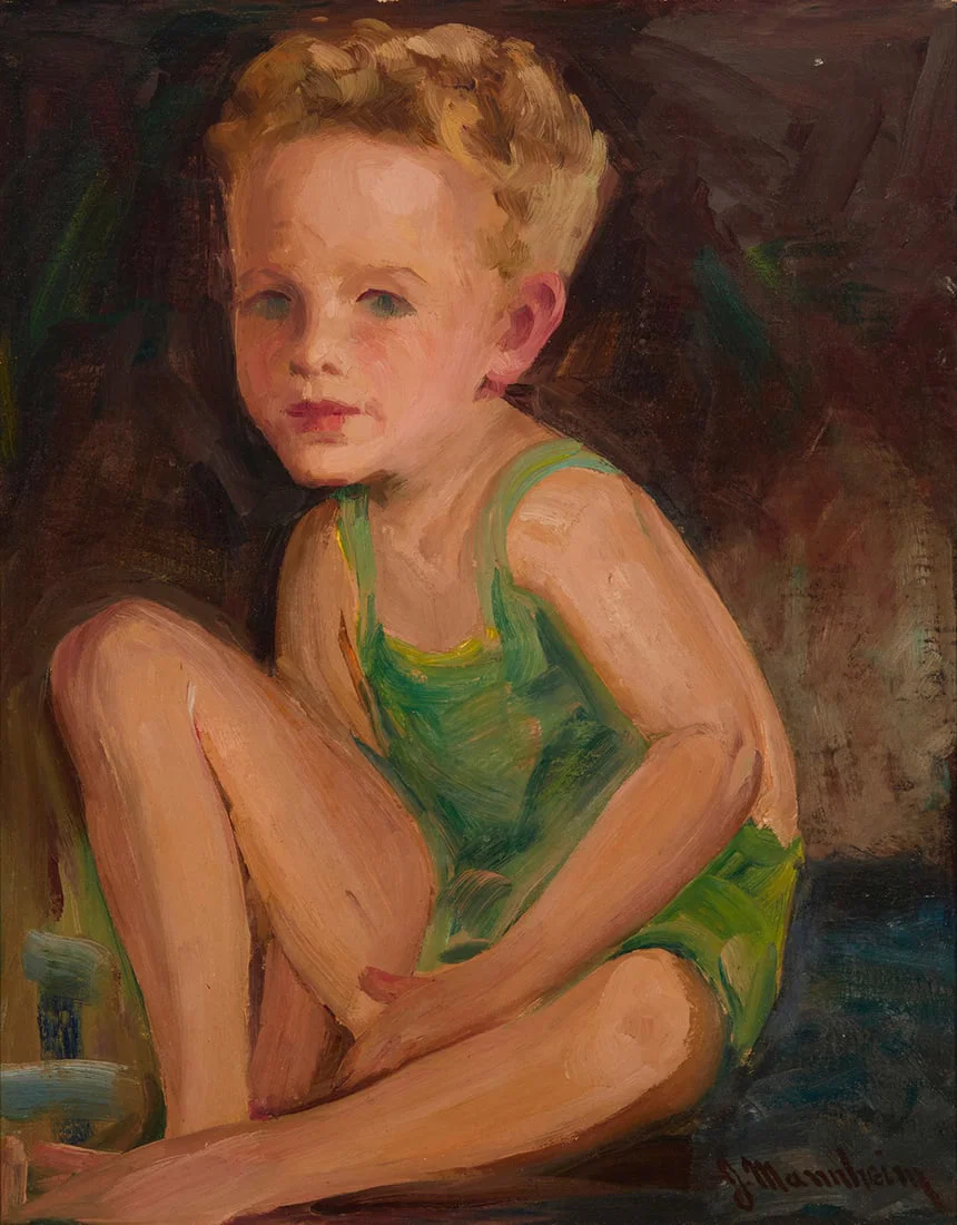 Jean Mannheim (1863-1945), Portrait of a young boy in green overalls
