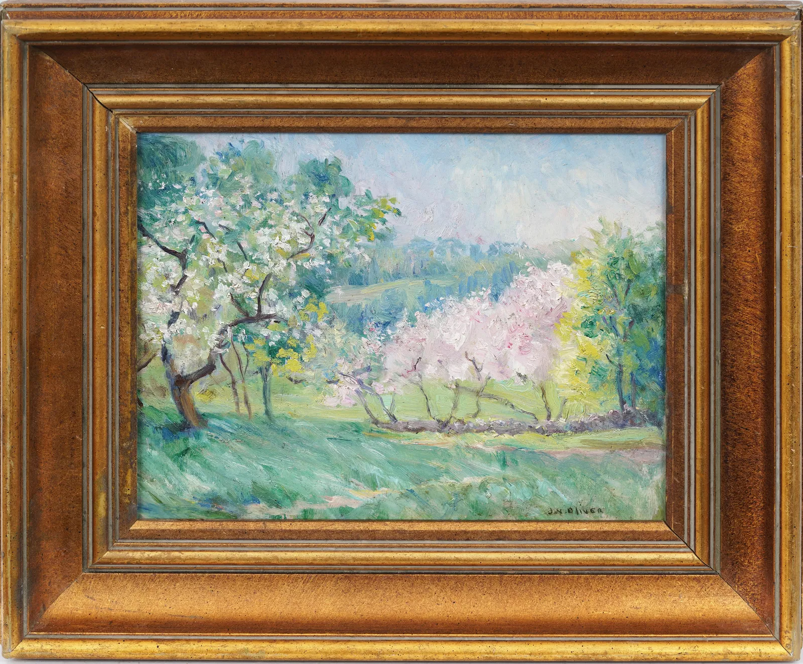 Jean Nutting Oliver (1883-1946) Vintage American Cherry Blossom Landscape Original Oil Painting