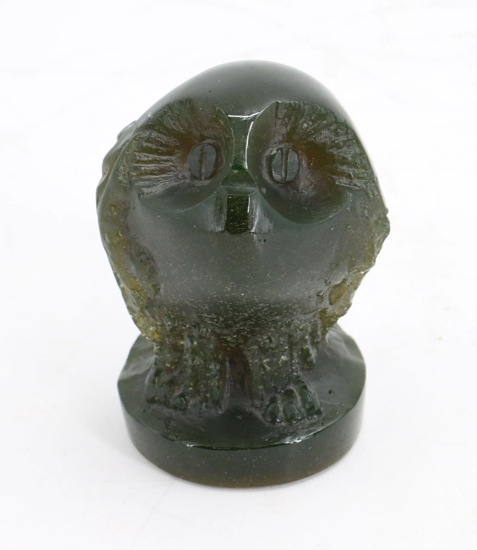 Jean-Pierre Demarchi For Daum Green Pate de Verre Owl Sculpture
