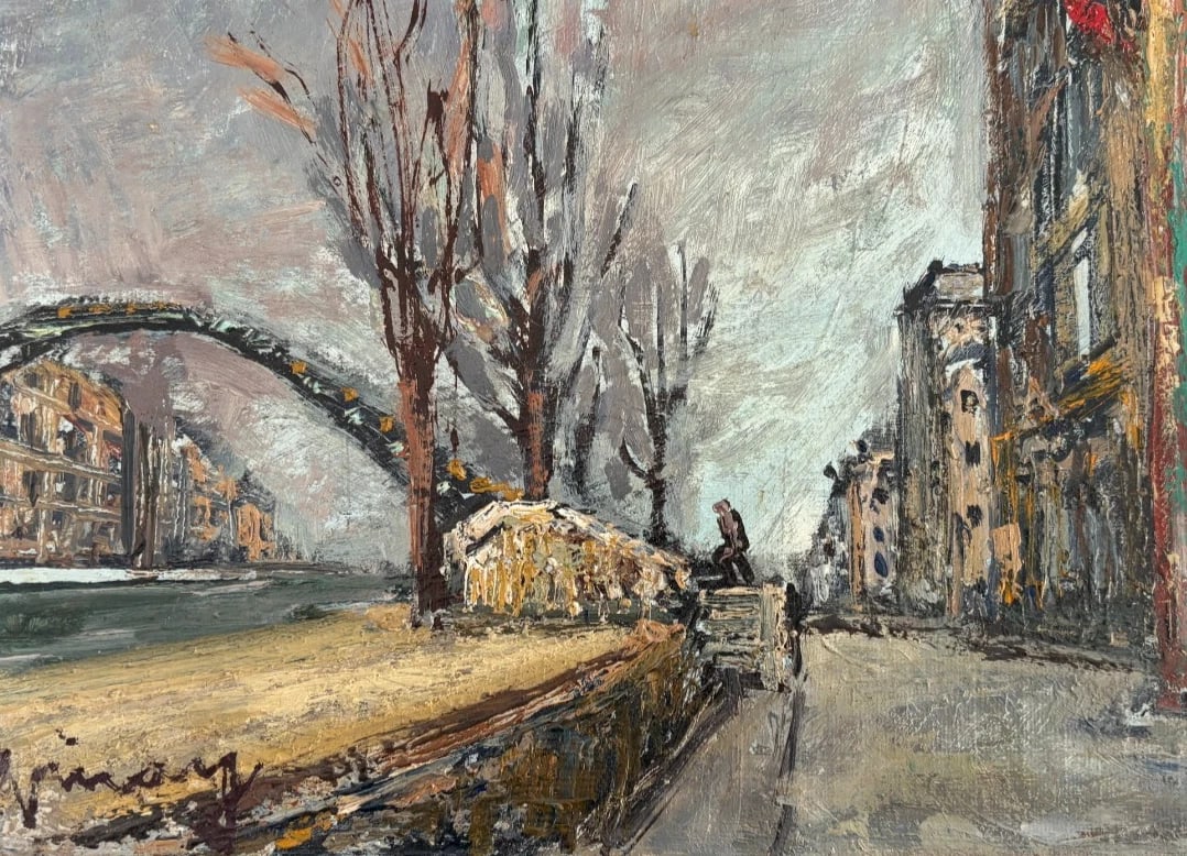 Jean VINAY (1907-1978) Canal Saint Martin, Paris - Painting Antique Oil signed
