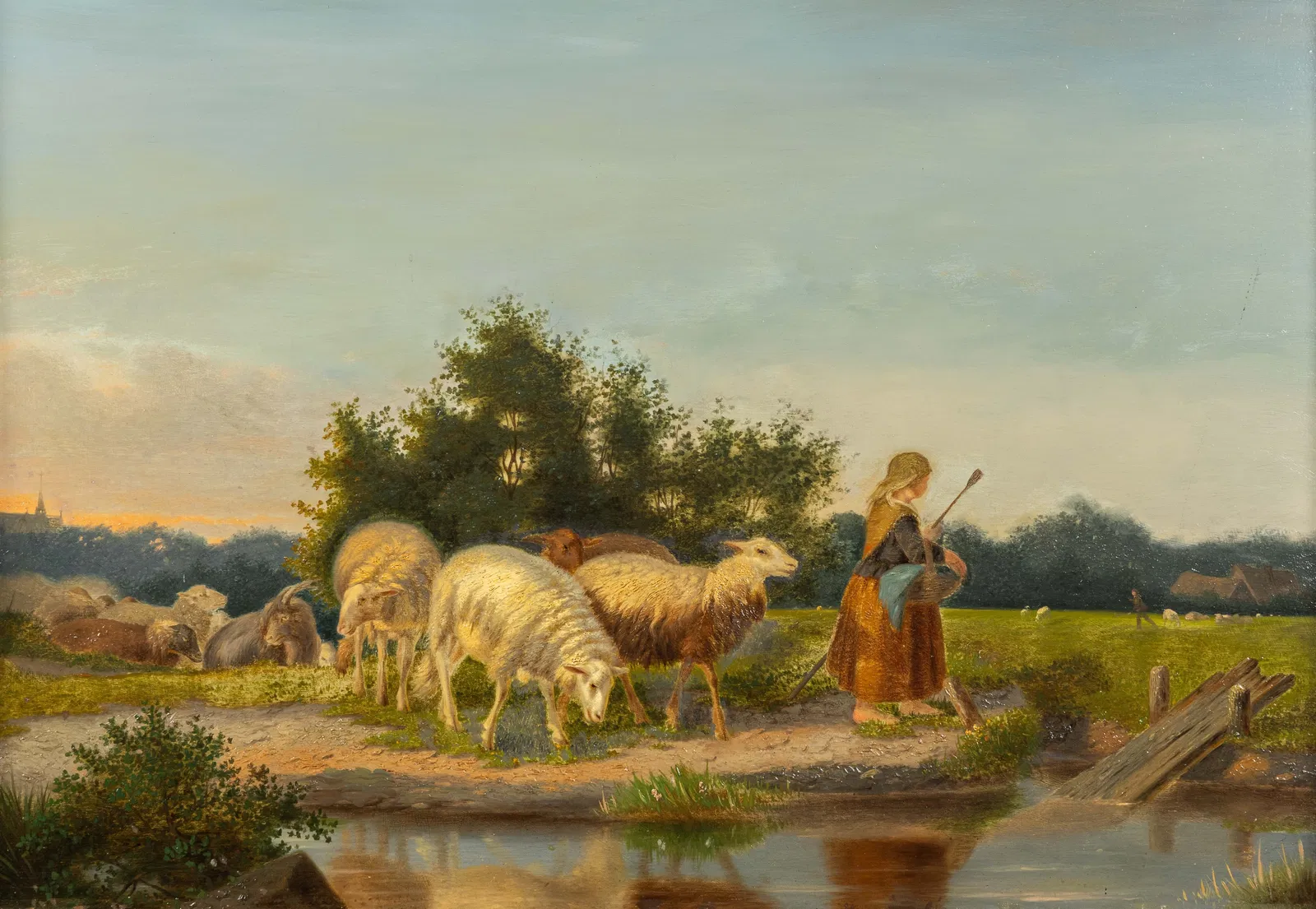 Jef Louis Van Leemputten (1865-1948) (Attr.) 'Sheep by the Stream', oil on panel.