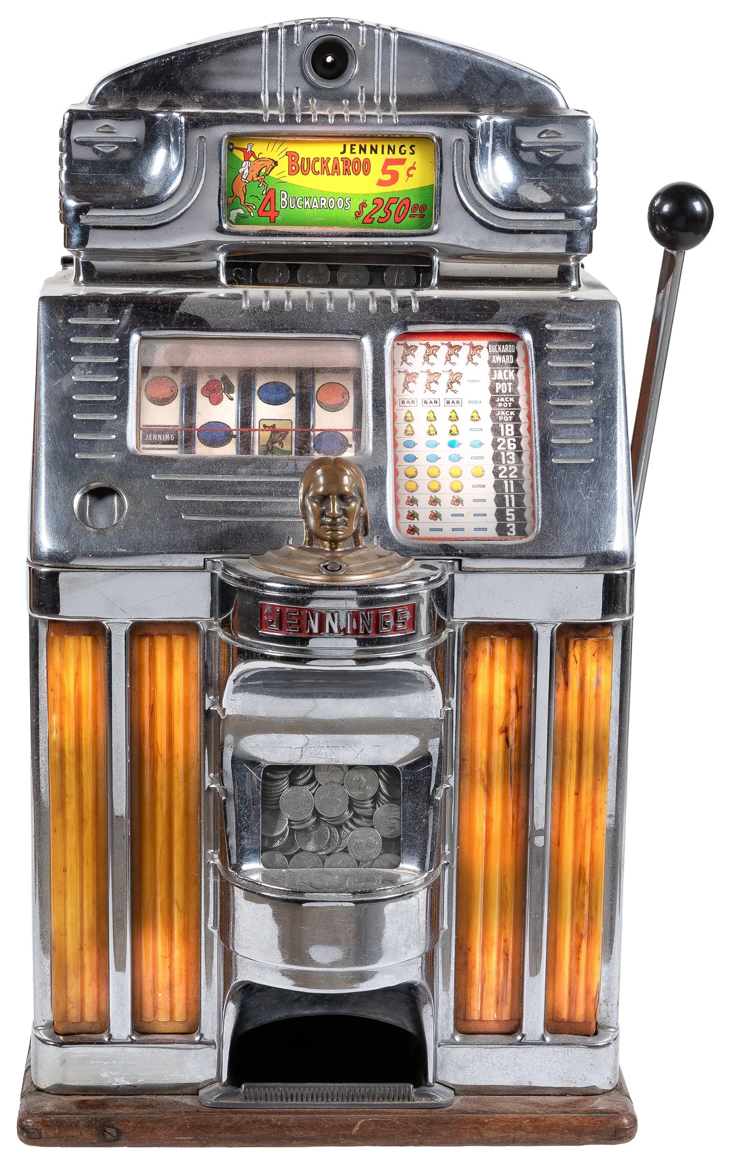 Jennings 5 Cent Buckaroo Light Up Slot Machine. Chicago: O.D. Jennings & Company, ca. 1950s.