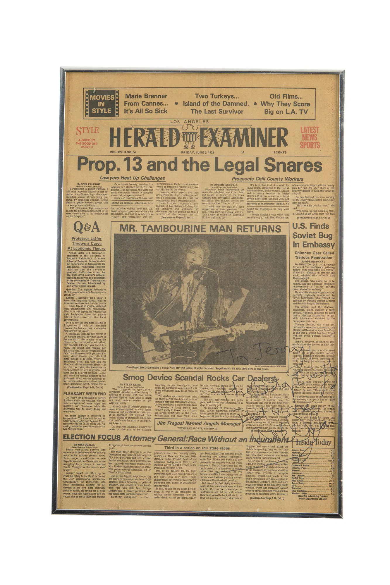Jerry Weintraub | Bob Dylan Signed Newspaper