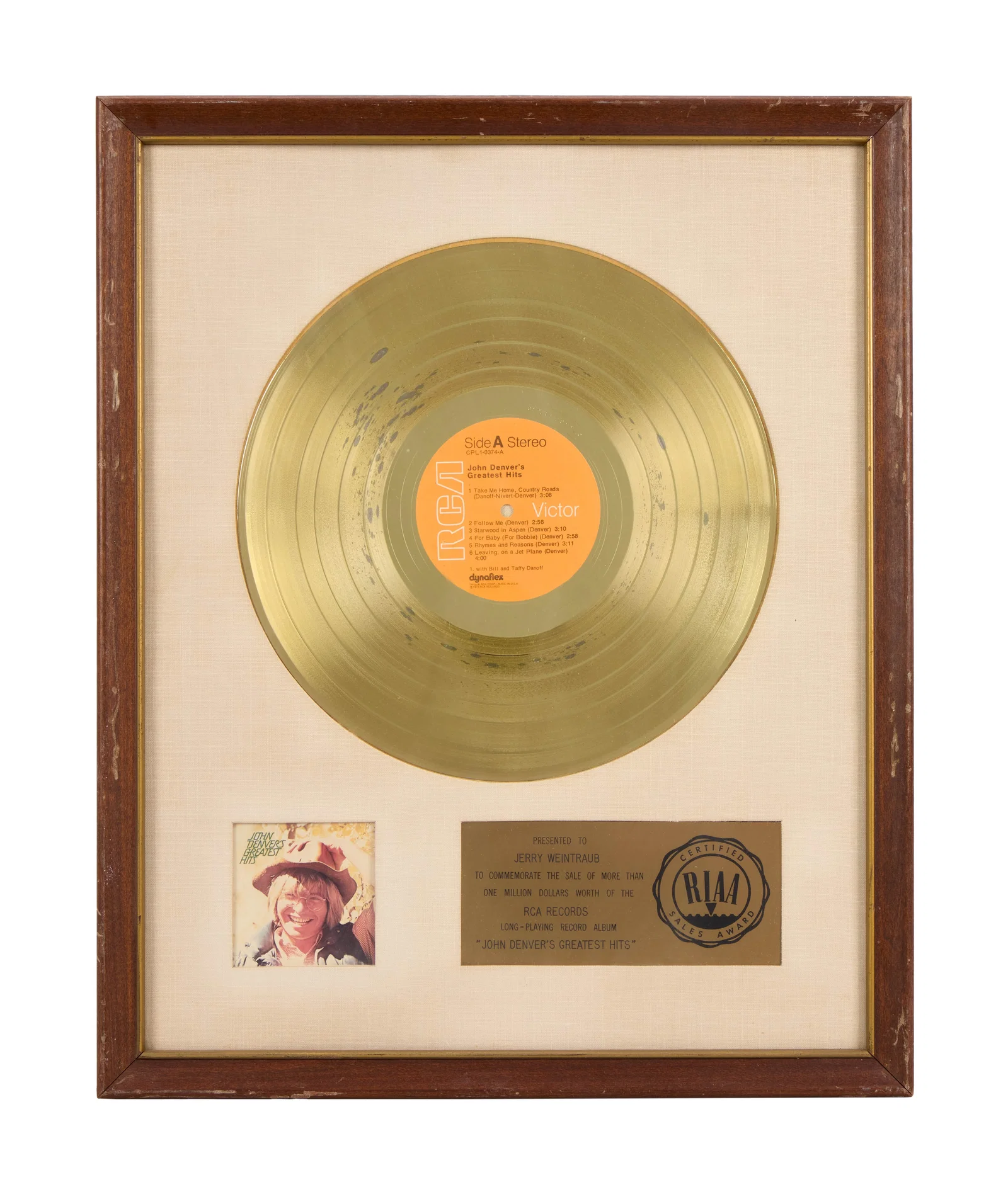 Jerry Weintraub | John Denver "John Denver's Greatest Hits" RIAA Gold Record Award