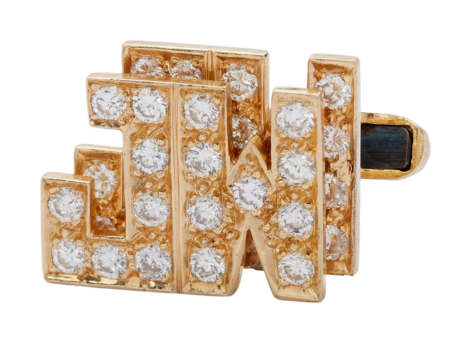 Jerry Weintraub | Monogrammed 18K Yellow Gold and Diamond Single Cufflink