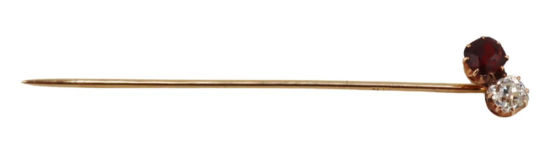 JEWELRY. 14kt Gold, Diamond and Gem Stick Pin.