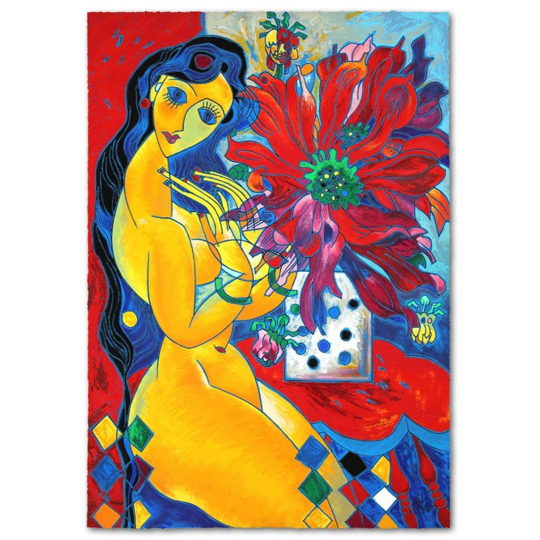 Jian Tie Feng- Silkscreen "Beauty and Flowers"