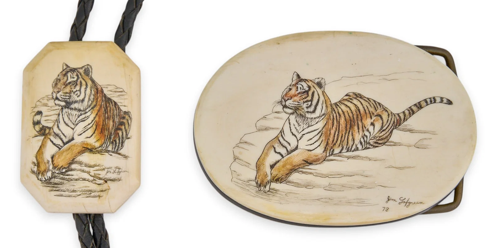Jim Lofgreen, Scrimshaw Tiger Bolo & Buckle