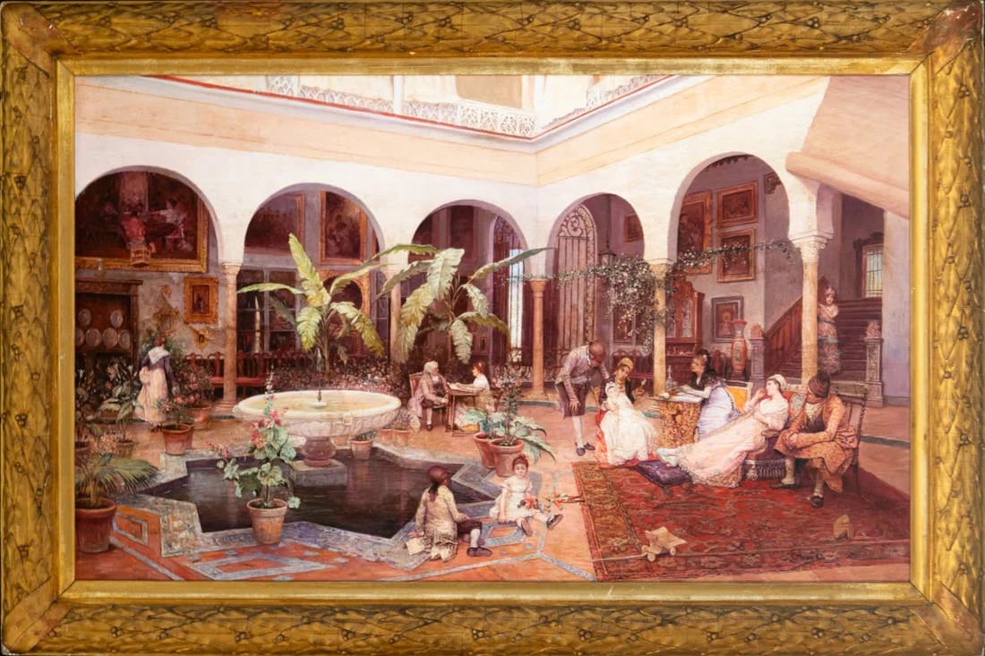 Jiménez Aranda (Seville, February 7, 1837 - Seville, May 6, 1903), signed, Interior of a courtyard