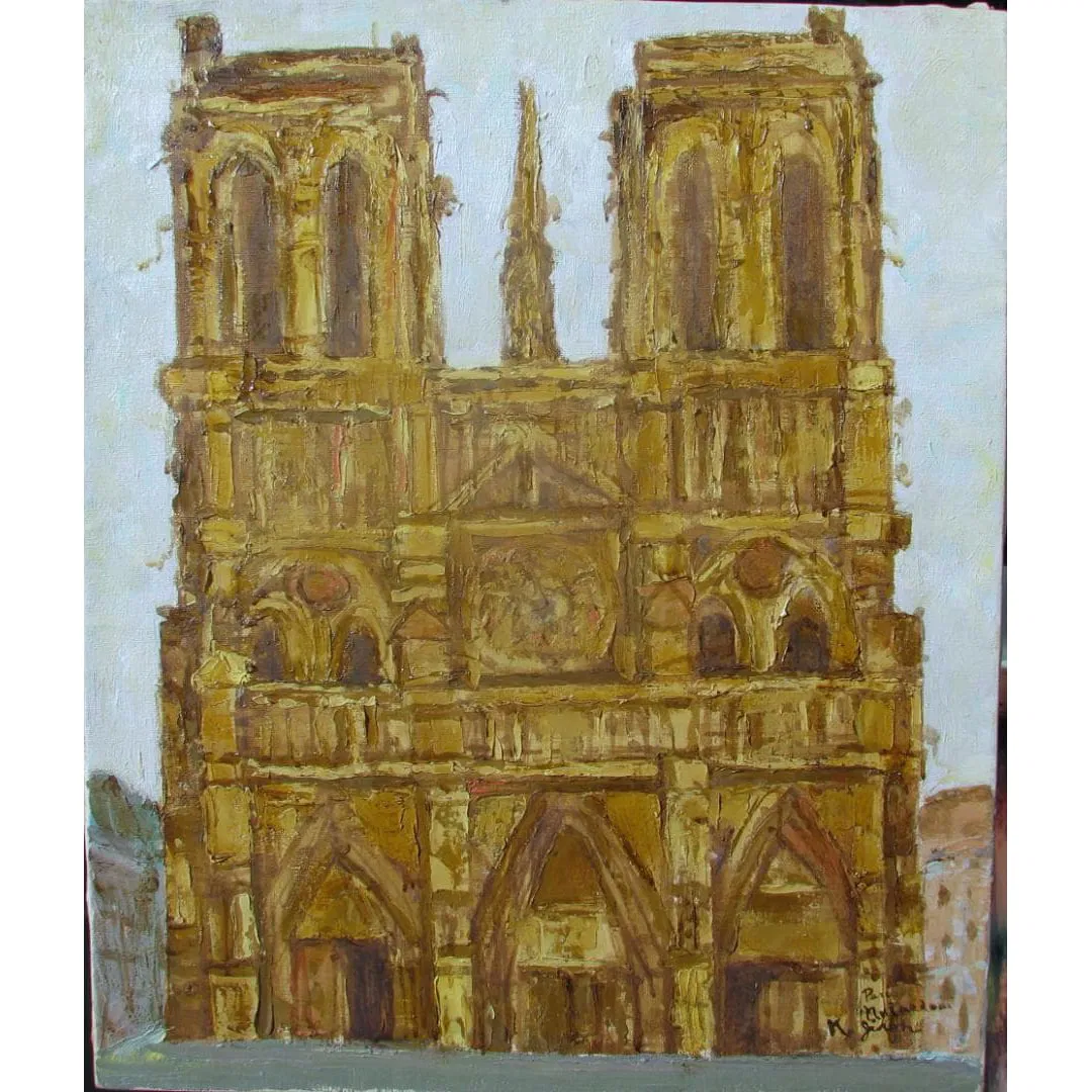 Jiro Kimura "At Paris Notre-Dame Cathedral" No. 8 Oil Painting