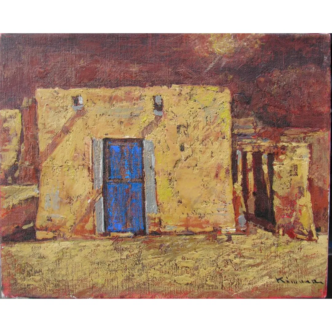 Jiro Kimura "Berber Village, Tunisia" No. 3 Oil Painting, Sealing Wax Style Texture