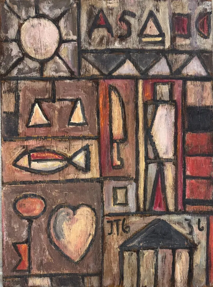 Joaquin Torres Garcia (Attributed) Oil on Board Art: 19.5" x 14.7" No COA