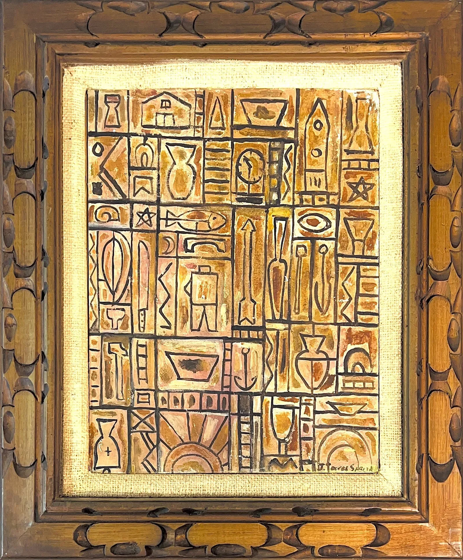 Joaquin Torres-Garcia, Oil on Wood Board, Uruguayan Painter (1874 - 1949)