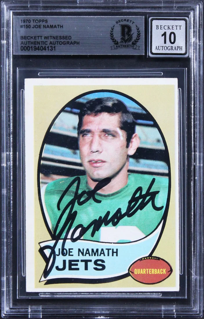 Joe Namath Signed 1970 Topps Card #150 Auto Graded 10 Beckett Slabbed