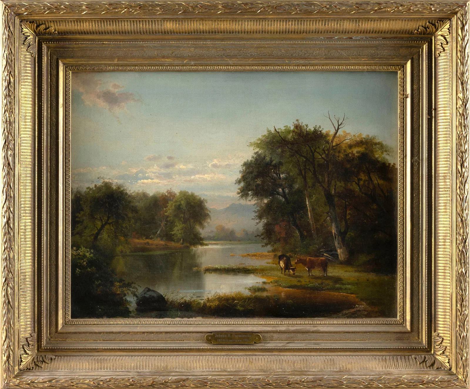 JOHANN HERMANN CARMIENCKE (New York/Denmark/Germany, 1810-1867), Cattle by the water's edge., Oil on