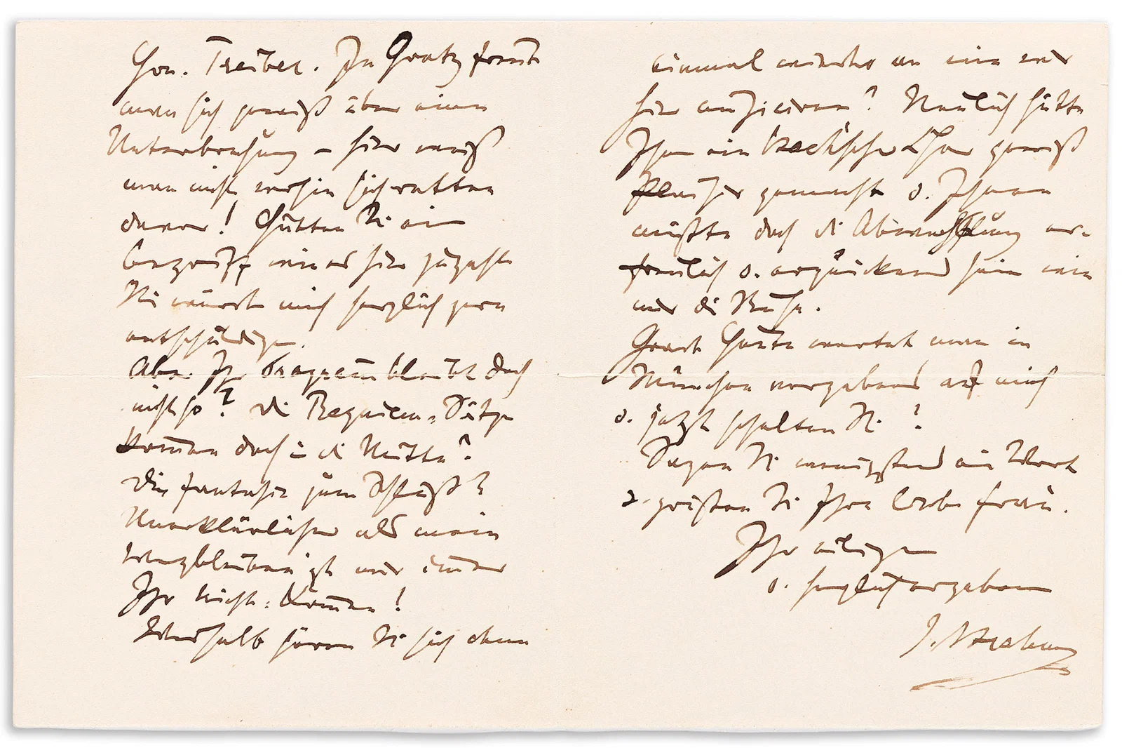 Johannes Brahms. Autograph Letter Signed, "J. Brahms," to composer Ferdinand Thieriot