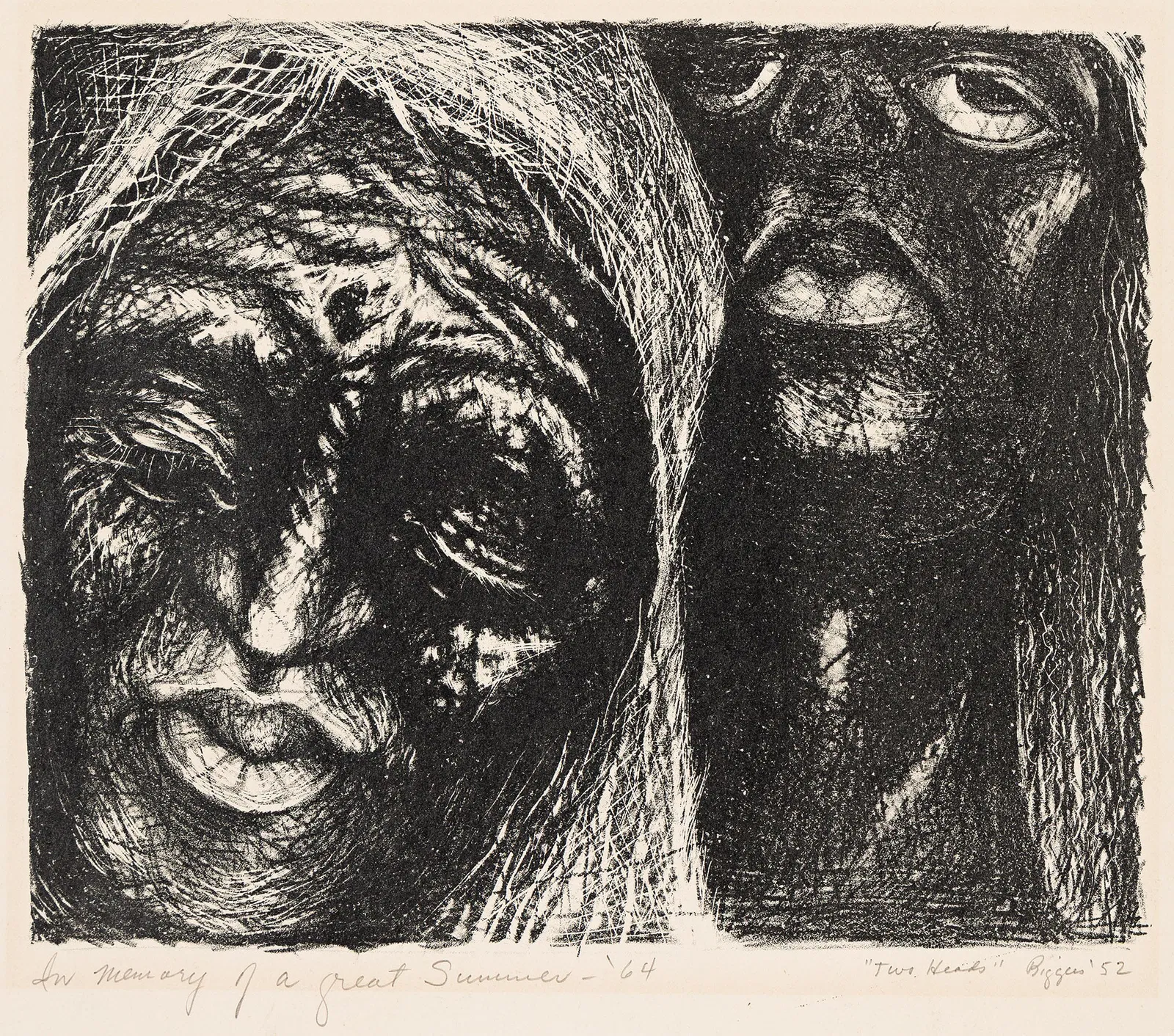 John Biggers (1924-2001), Two Heads, 1952.